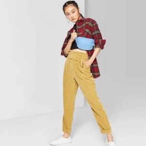 High Waisted Paper Bag Corduroy Pants